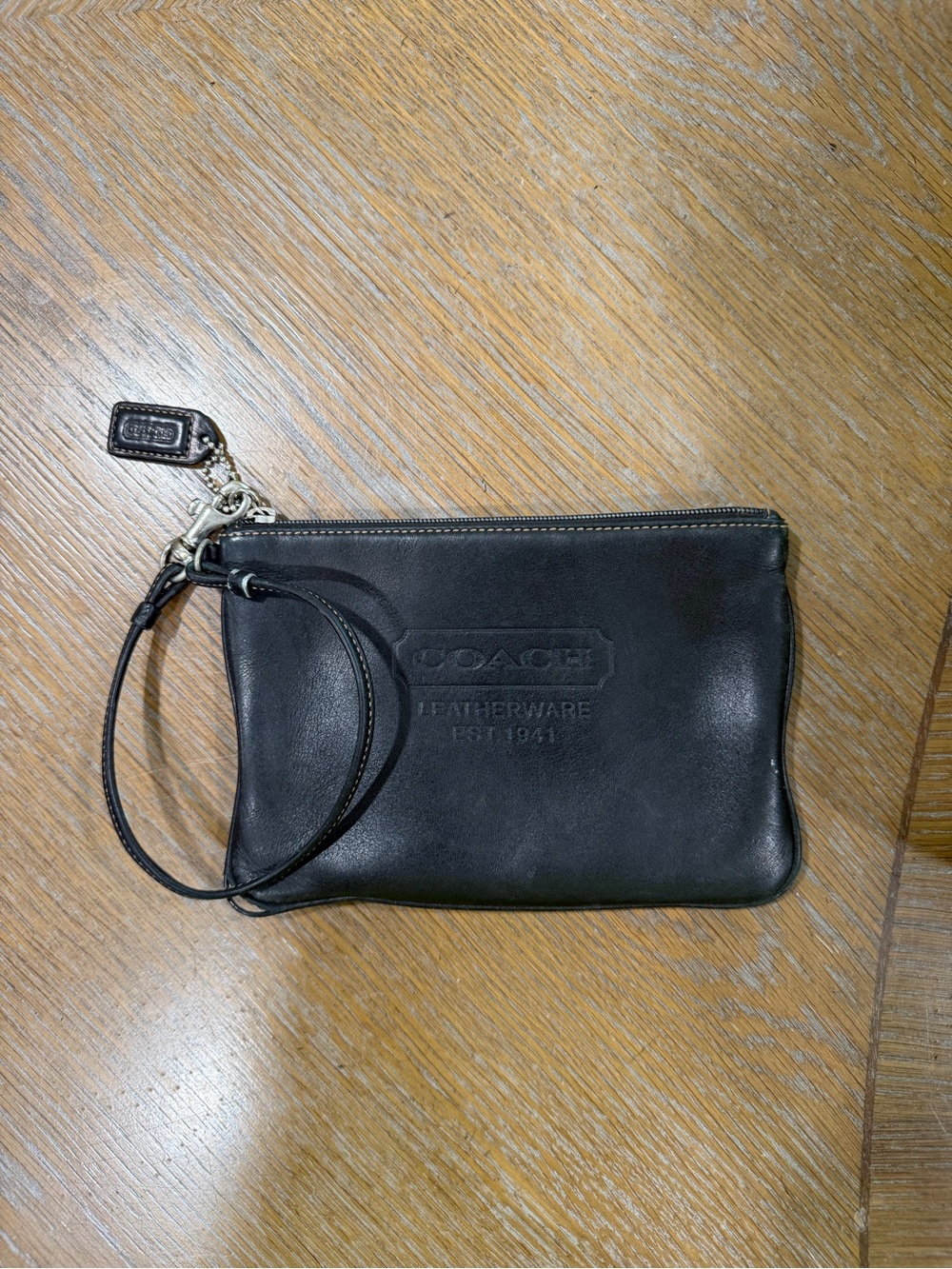 Coach Black Leather Wristlet Pouch with Removable Strap